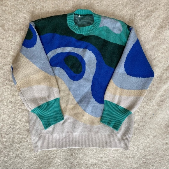 Topographical Map Pattern Knit Sweater Womens Size M Eclectic Grandpa Scandi - Picture 2 of 8